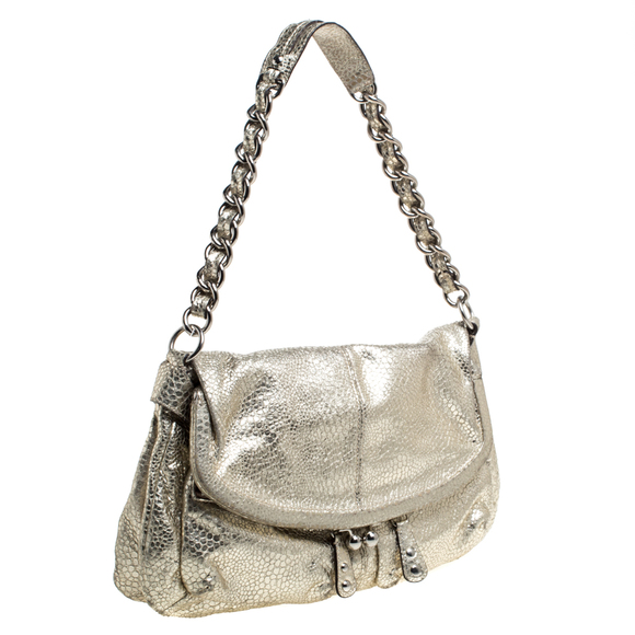 COACH Gold Textured Leather Frame Fold Over Hobo - Picture 3 of 9